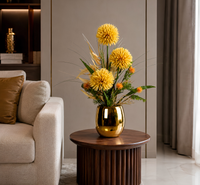 Arrangement Floral Artificiel Jaune et Orange Pot en Porcelaine Brillant