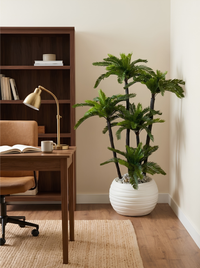 Cycas Revoluta Artificiel 124cm – Pot Blanc & Stabilisation Marbre Gris (Emballage Bois)