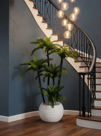 Cycas Revoluta Artificiel 124cm – Pot Blanc & Stabilisation Marbre Gris (Emballage Bois)