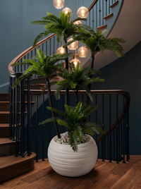 Cycas Revoluta Artificiel 124cm – Pot Blanc & Stabilisation Marbre Gris (Emballage Bois)