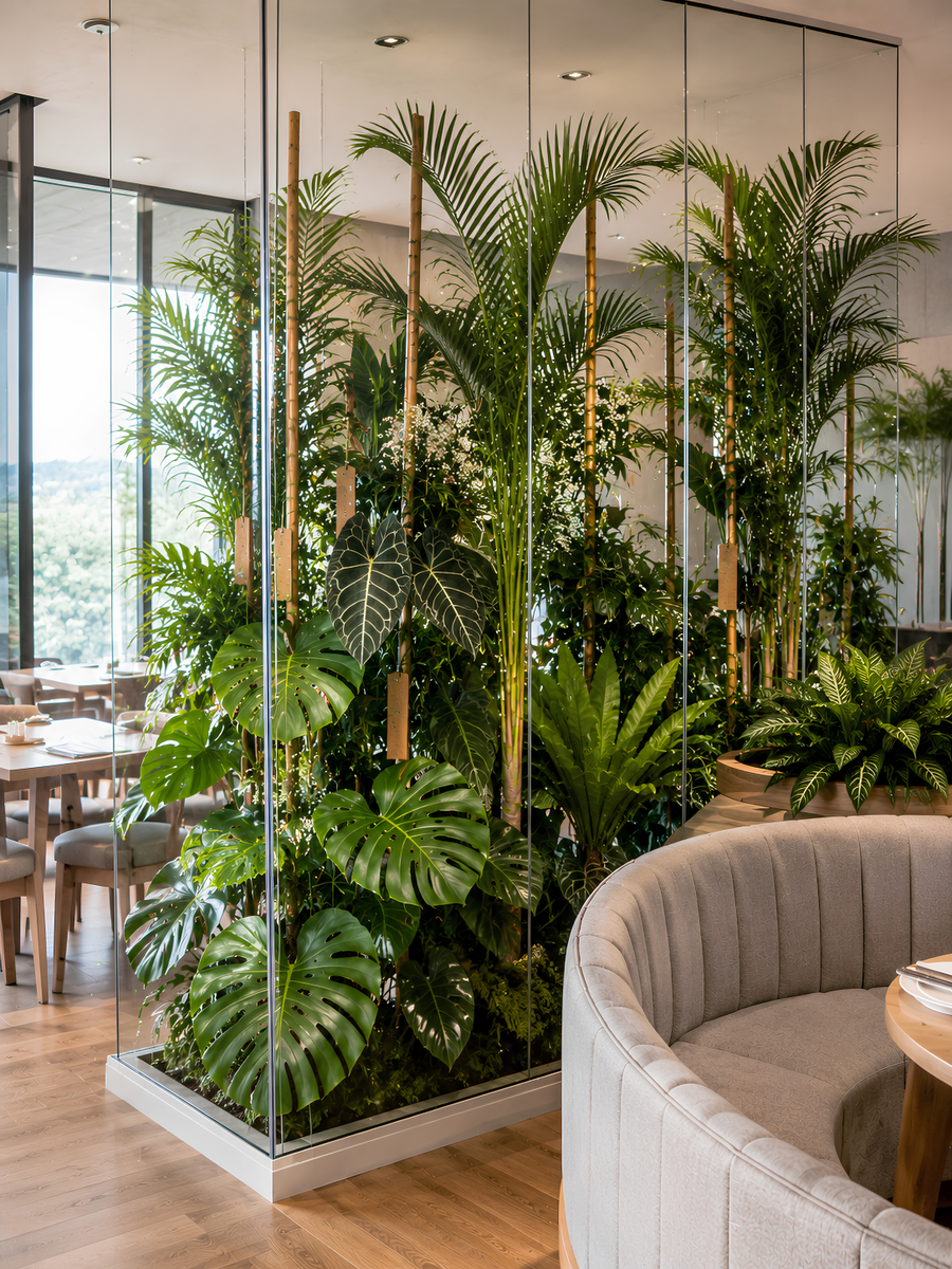 Mur Végétal Décoratif sous Verrière – Espace Restaurant Panoramique