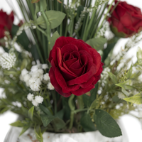 Roses Rouges Réalistes – Vase Porcelaine Marbre 55 cm
