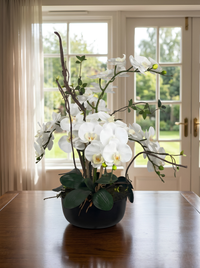 Élégance Zen – Orchidées Blanches Vase Porcelaine Noir 69 cm