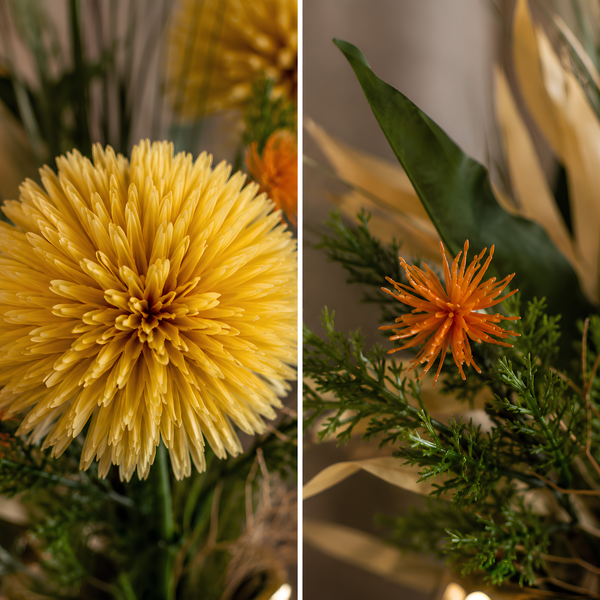 Arrangement Floral Artificiel Jaune et Orange Pot en Porcelaine Brillant