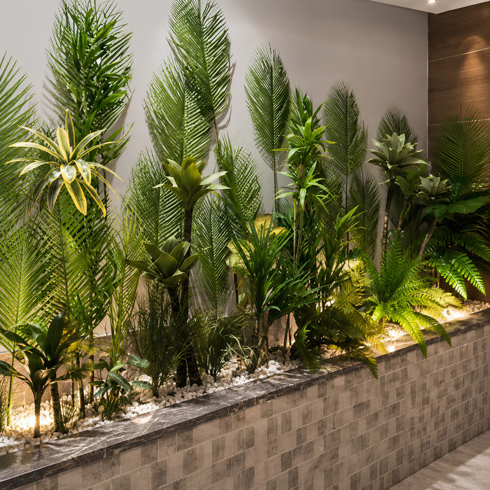 Un jardin intérieur réaliste et harmonieux, intégré à l’architecture.