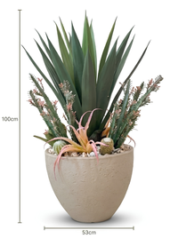 Oasis Désertique – Agave et Cactus Pot Mélamine Texturé 100 cm