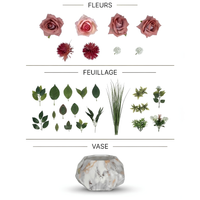 Composition Florale Artificielle Roses Poudrées et Amarante Vase en Porcelaine Effet Marbre