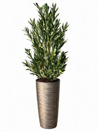 Olivier artificiel élégant de 130 cm de hauteur dans un pot design texturé avec petites olives SaraFlora - Vue studio
