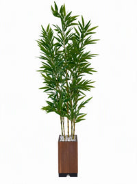 Bambou artificiel de 170 cm avec tiges ultra-réalistes, pot carré en bois et pierres en marbre gris SaraFlora - Vue studio