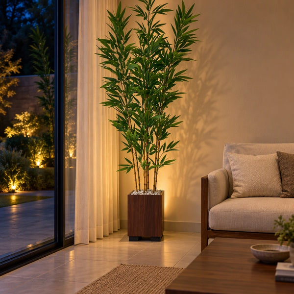 Grand Bambou Artificiel 190 cm avec Pot Carré en Bois