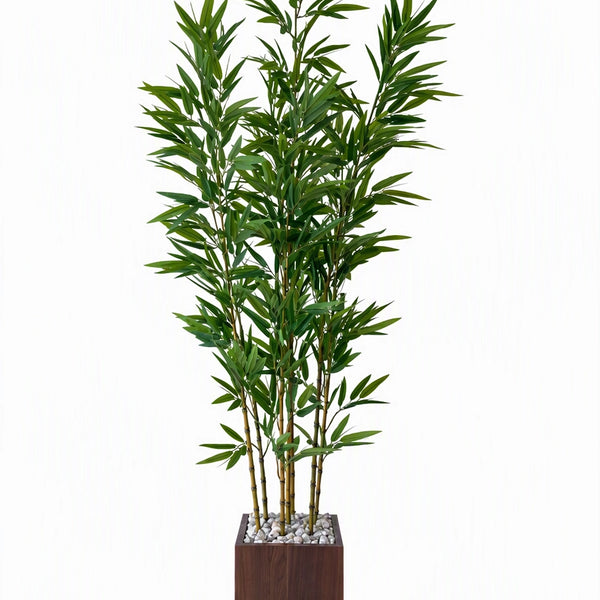 Grand Bambou Artificiel 190 cm avec Pot Carré en Bois
